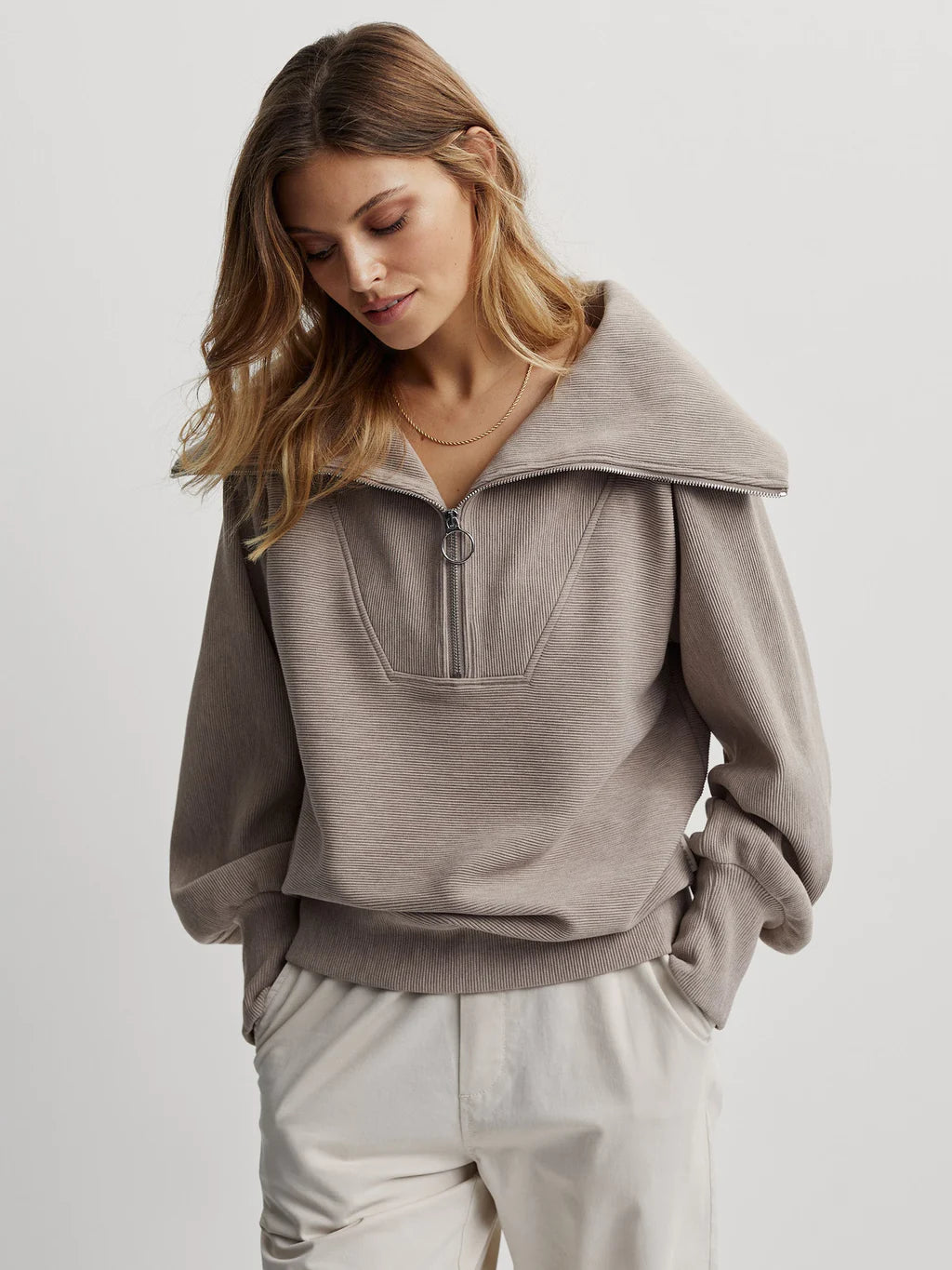 Vine Half Zip Sweater in Taupe